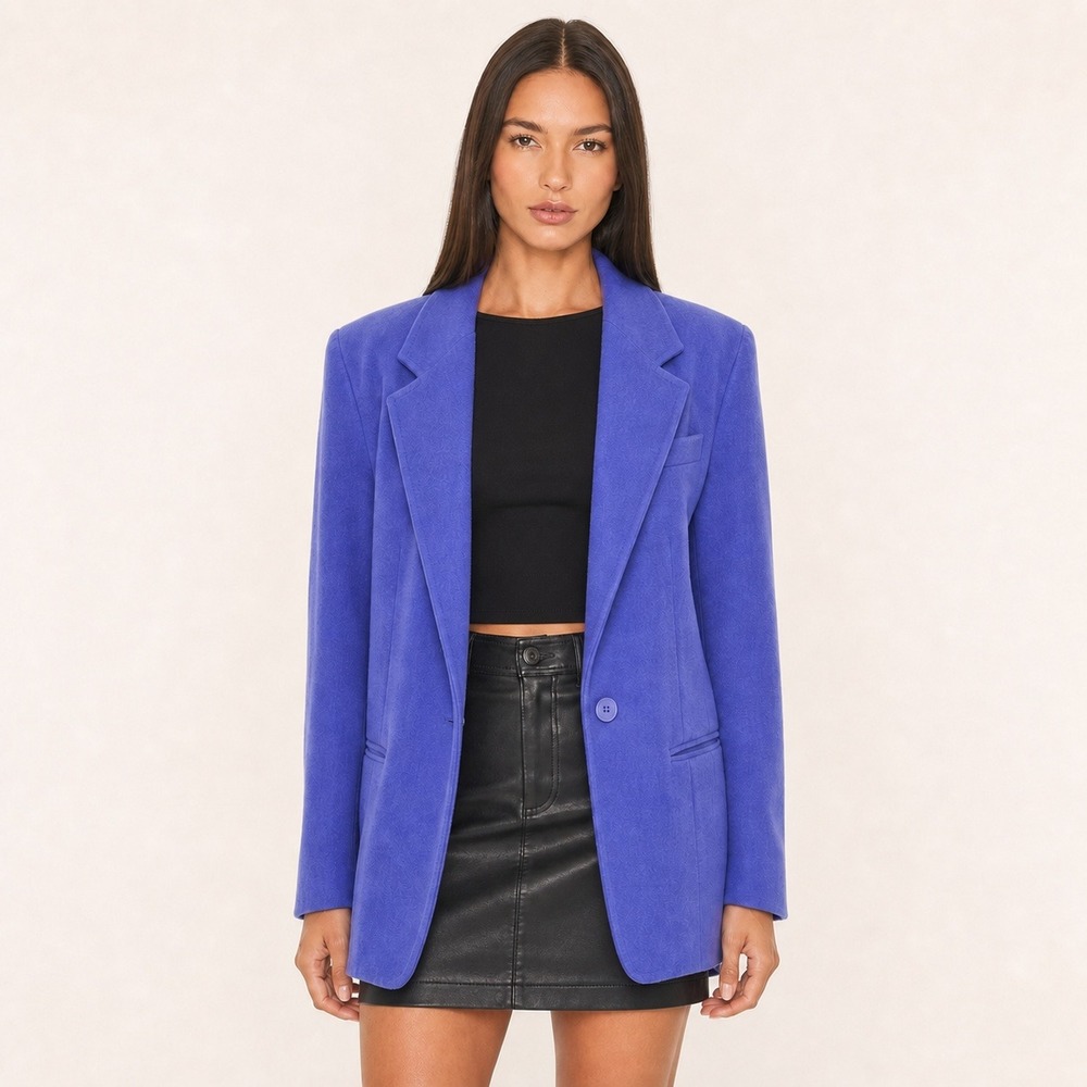 Vintage 90s Lizwear Royal Purple Wool Oversized Structured Blazer NWT Women's 12